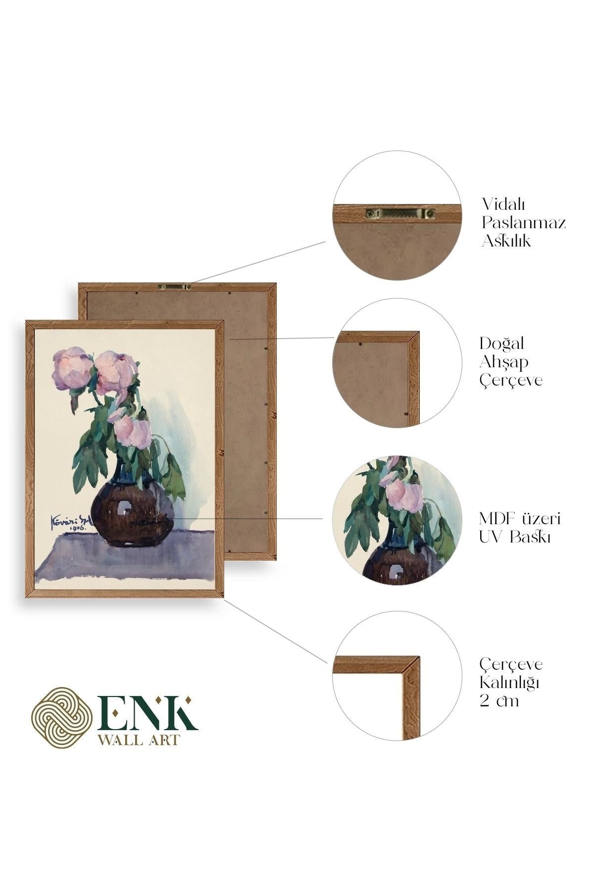 Vazodaki Çiçekler Üçlü Ahşap Çerçeveli Tablo 40 x 60