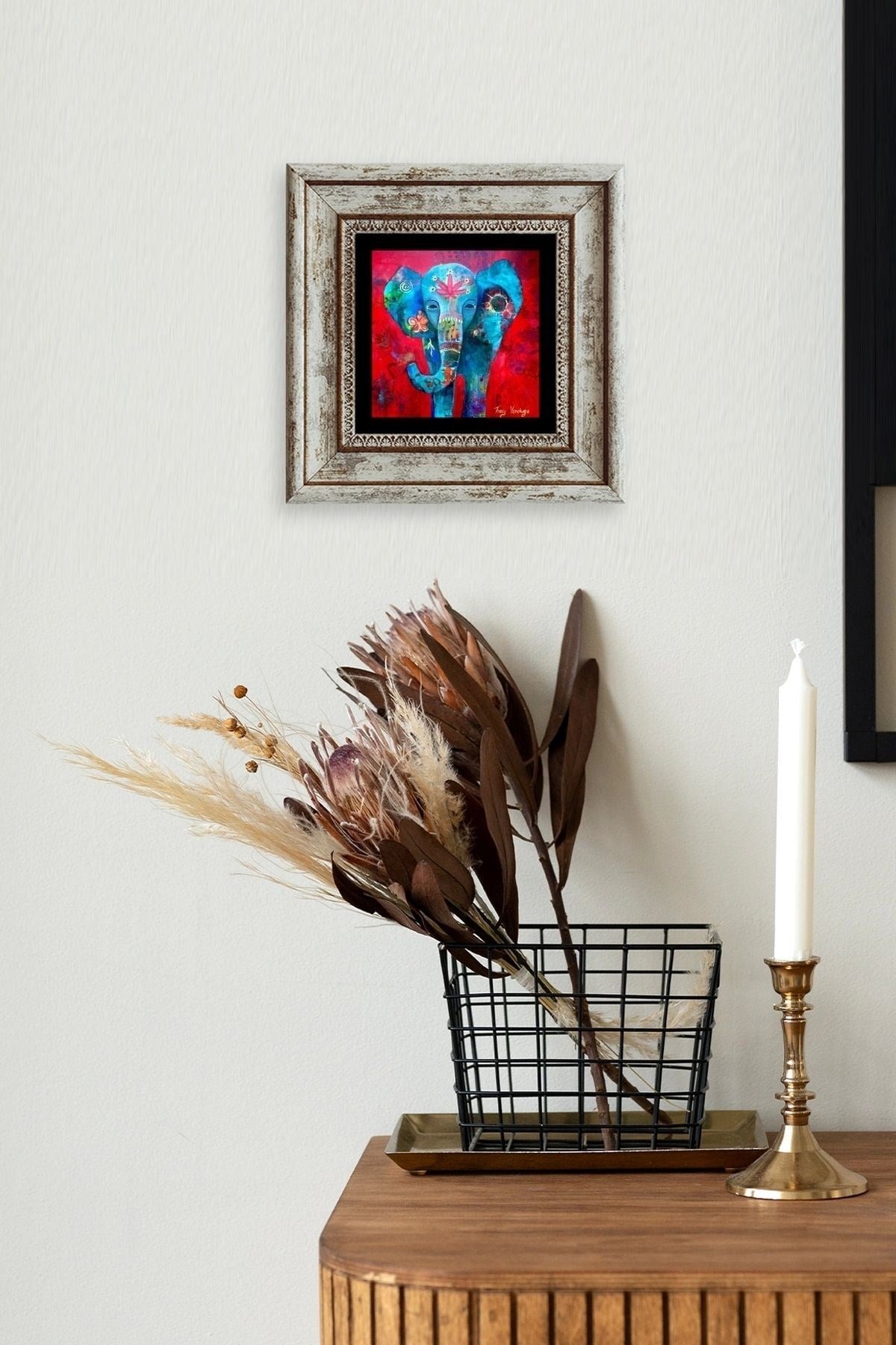 Fil Çerçeveli Taş Tablo 20 cm