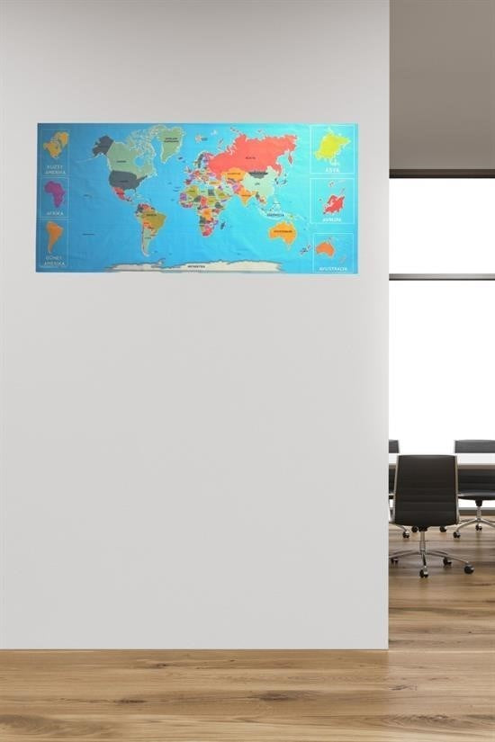 BUFFER® Renkli Atlas Dünya Haritası Manyetik Yapıştırıcı Gerektirmeyen Duvar Stickerı 118 CM * 56 CM
