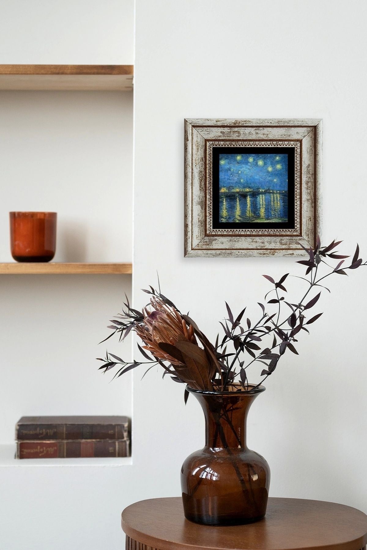 Yıldızlı Gece Çerçeveli Taş Tablo 20 cm