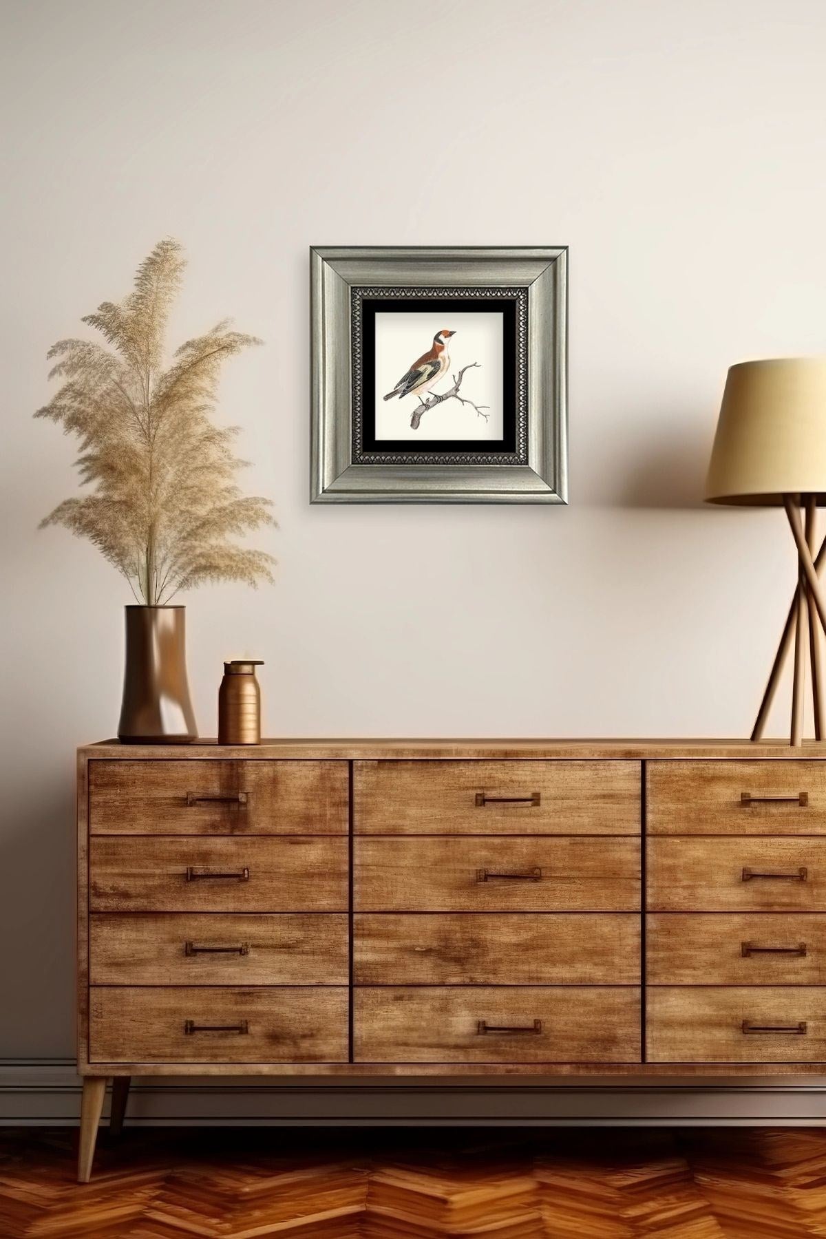 Dal ve Kuş Çerçeveli Taş Tablo 20 cm