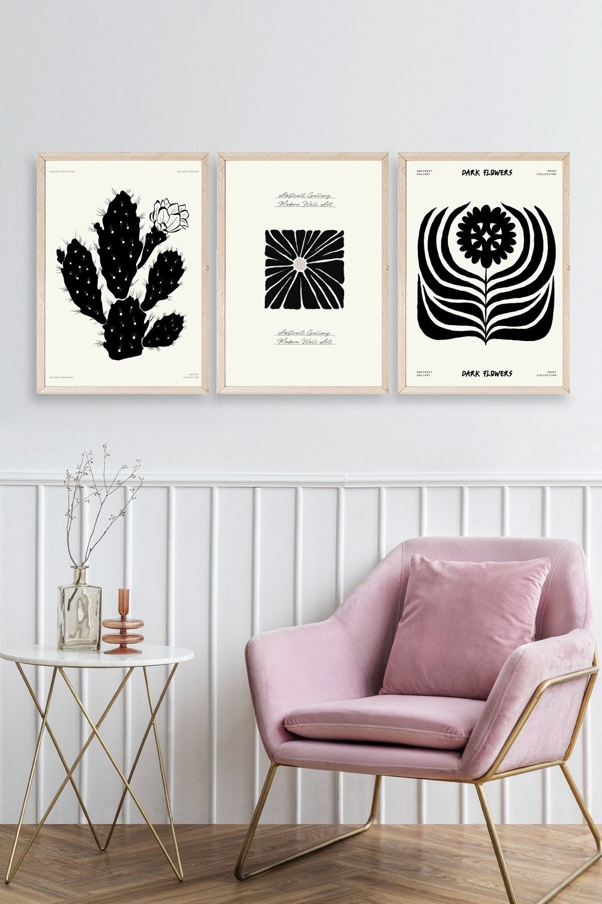 Modern Üçlü Ahşap Çerçeveli Tablo 23 x 30