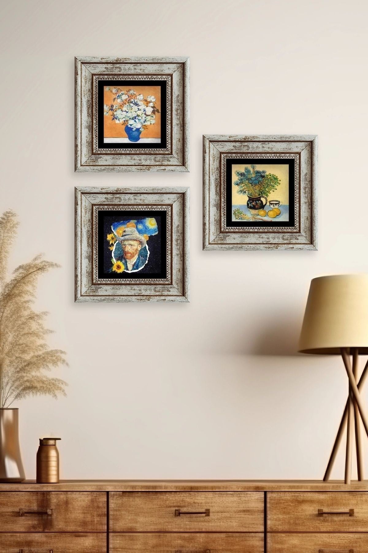 Van Gogh 3 lü Set Çerçeveli Taş Tablo 20 cm