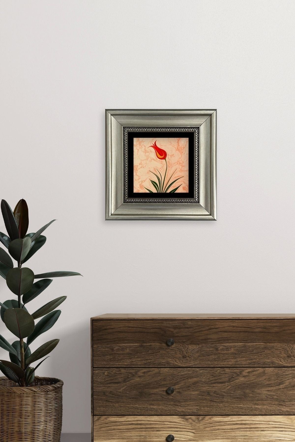 Ebru Lale Çerçeveli Taş Tablo 20 cm