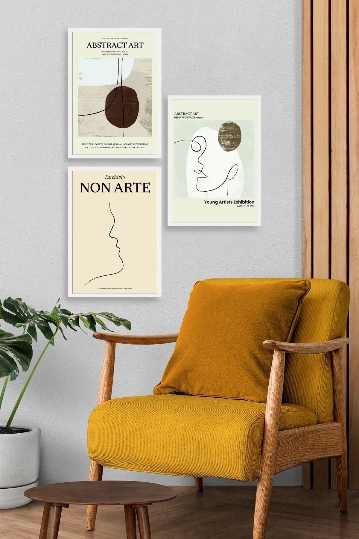 Soyut Sanat Üçlü Ahşap Çerçeveli Tablo 40 x 60