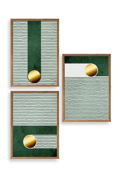 Yuvarlak Top Desenli Üçlü Ahşap Çerçeveli Tablo 30 x 42