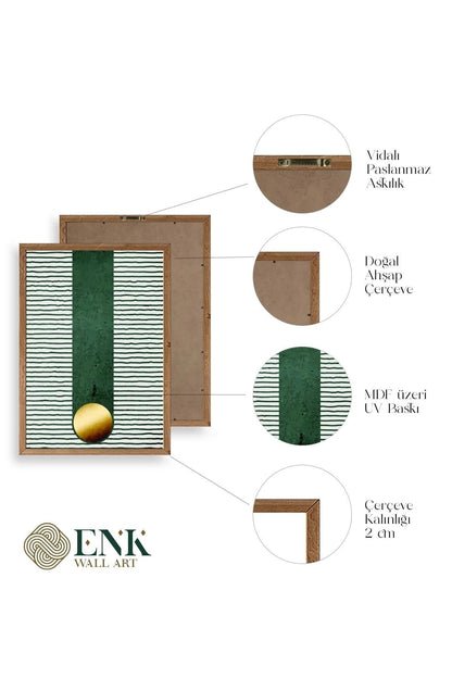 Yuvarlak Top Desenli Üçlü Ahşap Çerçeveli Tablo 23 x 30