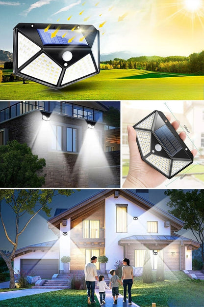 BUFFER® 100 Ledli 3 Farklı Aydınlatma Ayarlı Solar Güneş Enerjili Hareket Sensörlü Bahçe Duvar Lambası