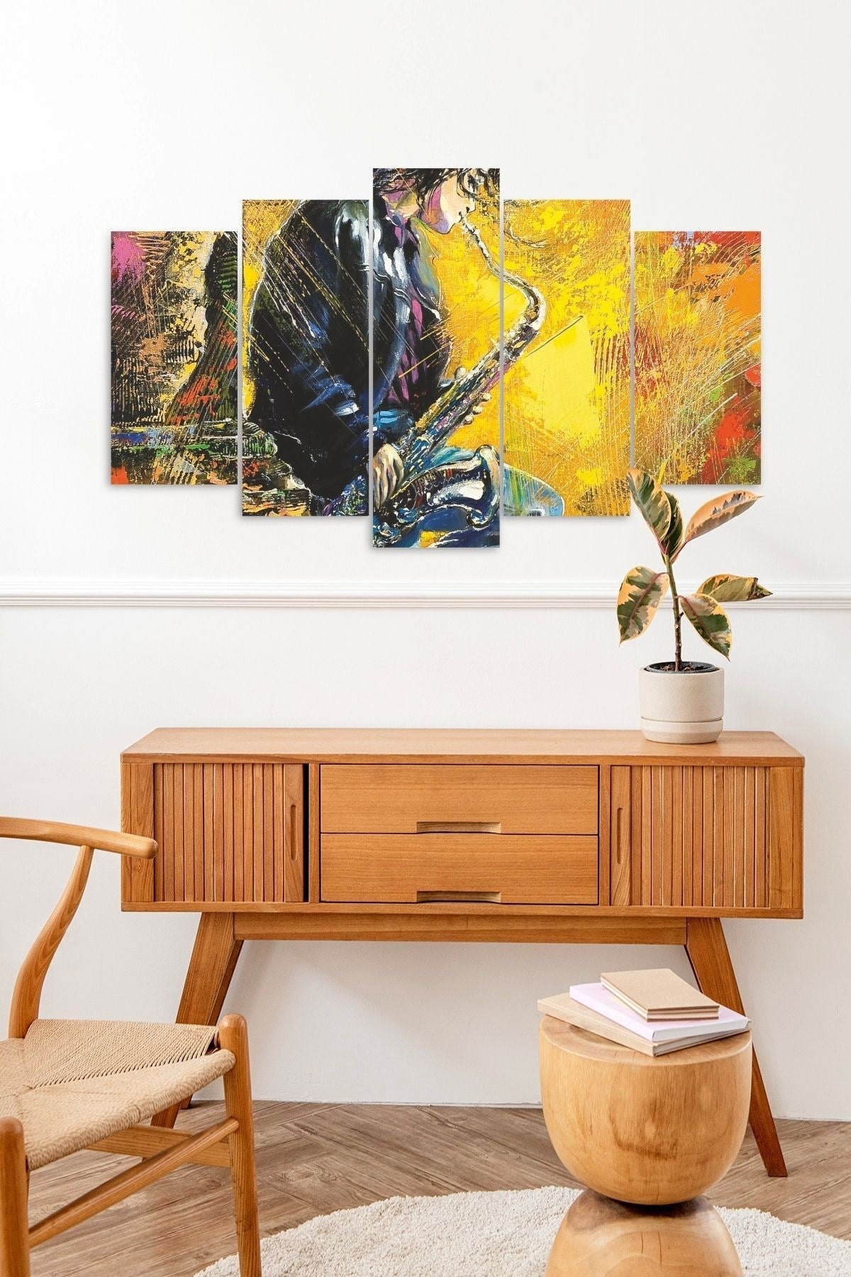 Erkek Müzik Saksafon 5 Parçalı Mdf Tablo