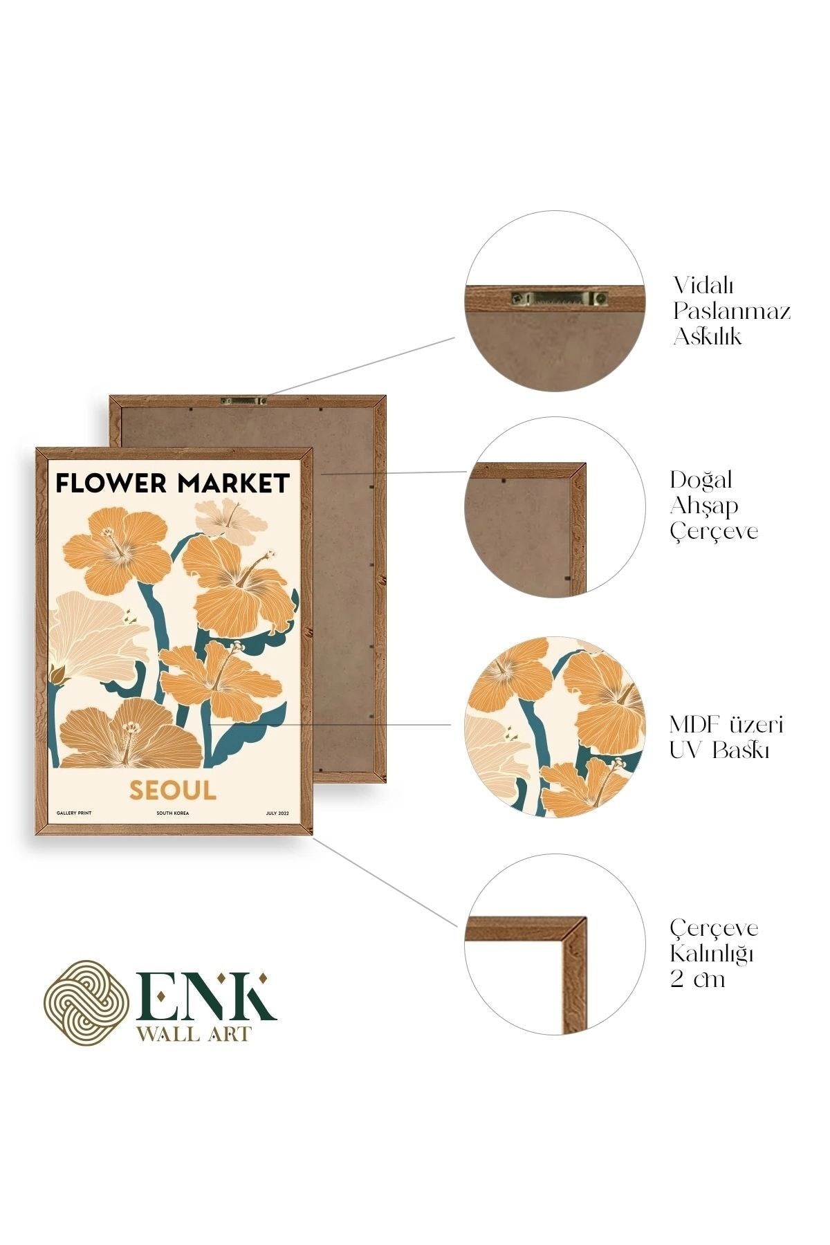 Çiçek Pazarı Ahşap Çerçeveli Tablo 17 x 23