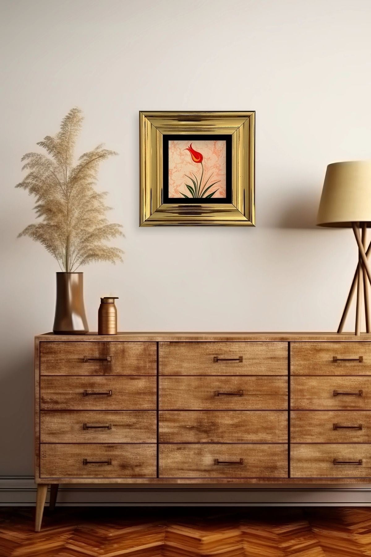 Ebru Lale Çerçeveli Taş Tablo 20 cm