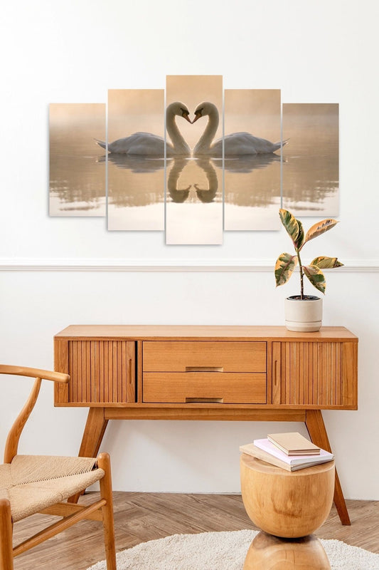 Kuğular Aşk 5 Parçalı Mdf Tablo 60 x 100