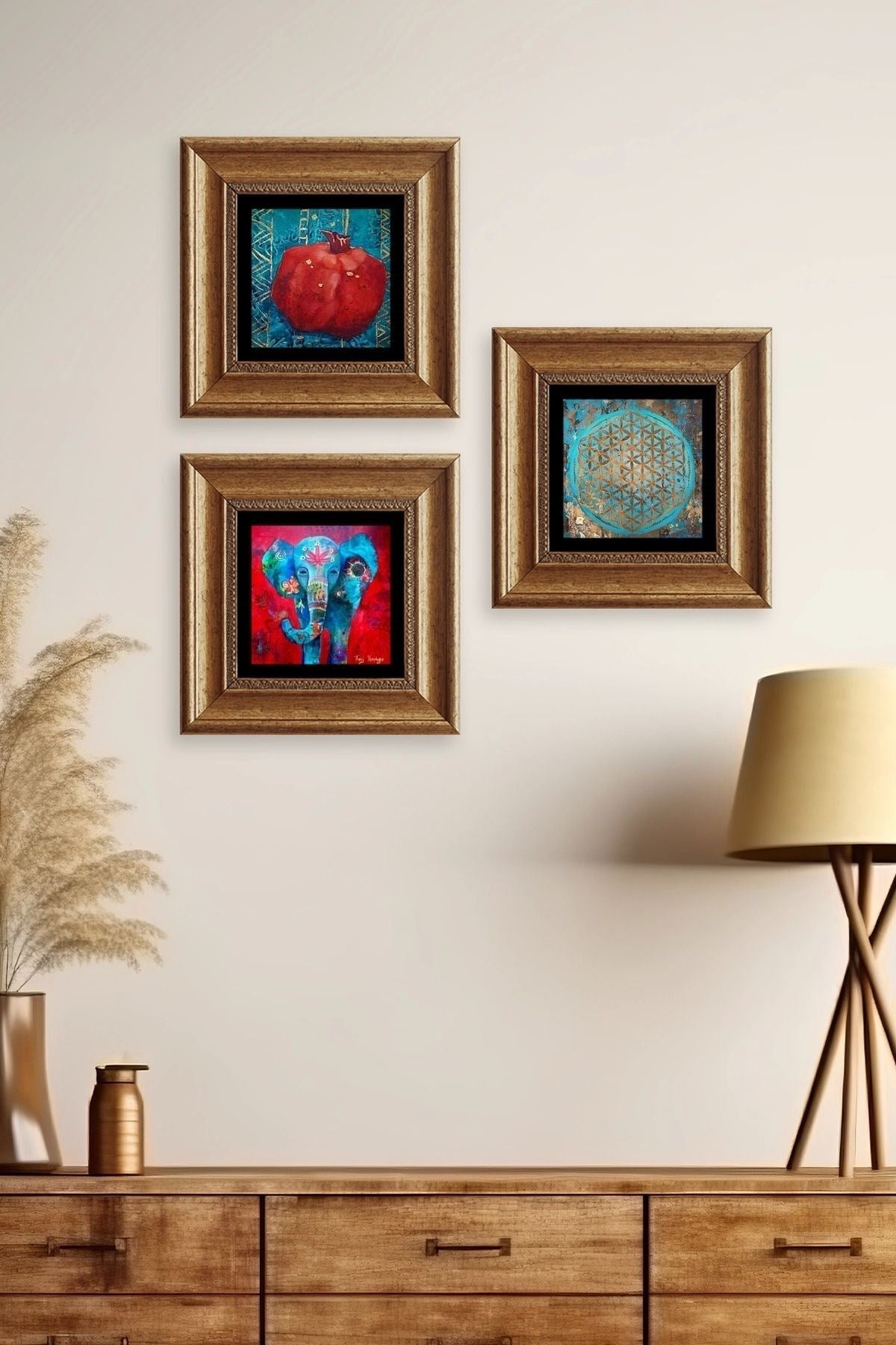 Mistik 3 lü Set Çerçeveli Taş Tablo 20 cm