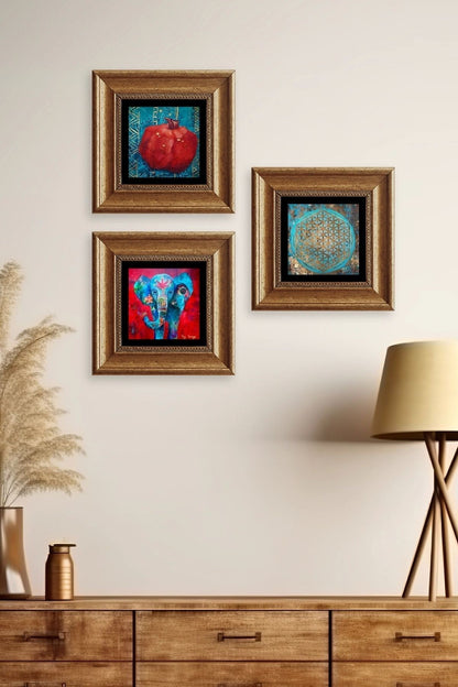 Mistik 3 lü Set Çerçeveli Taş Tablo 20 cm