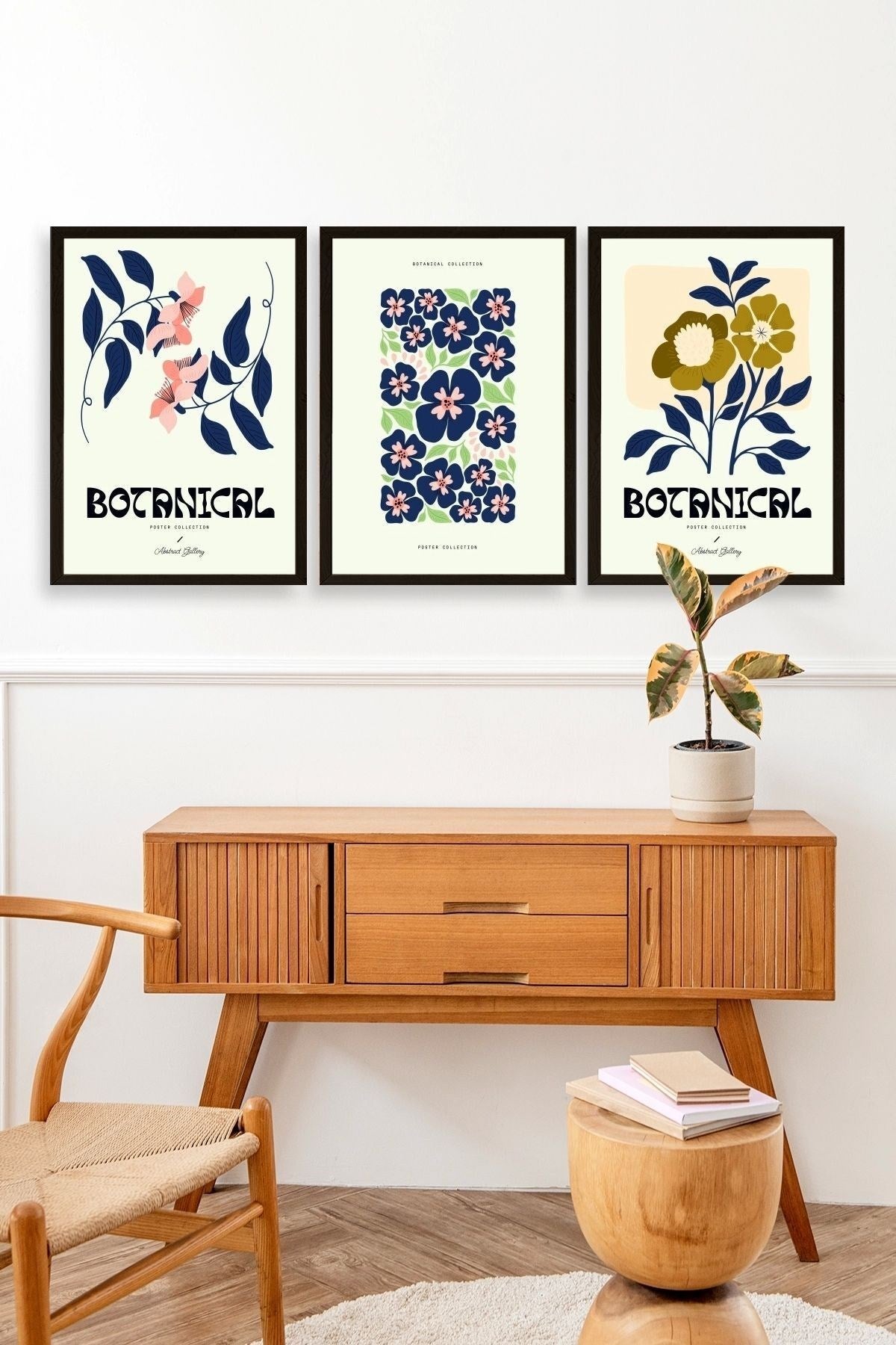 Botanik Üçlü Ahşap Çerçeveli Tablo 23 x 30