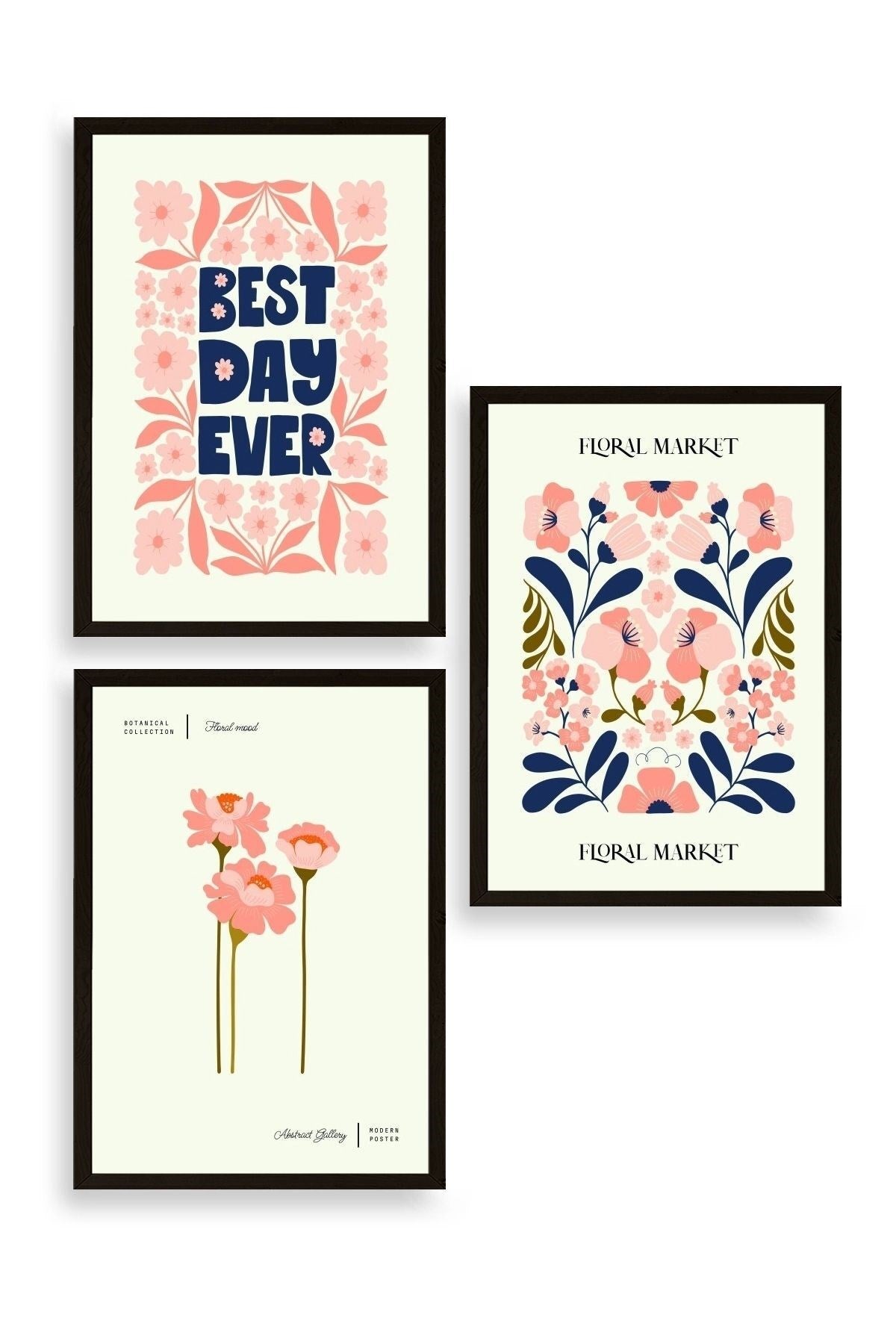 Flower Market Üçlü Ahşap Çerçeveli Tablo 23 x 30