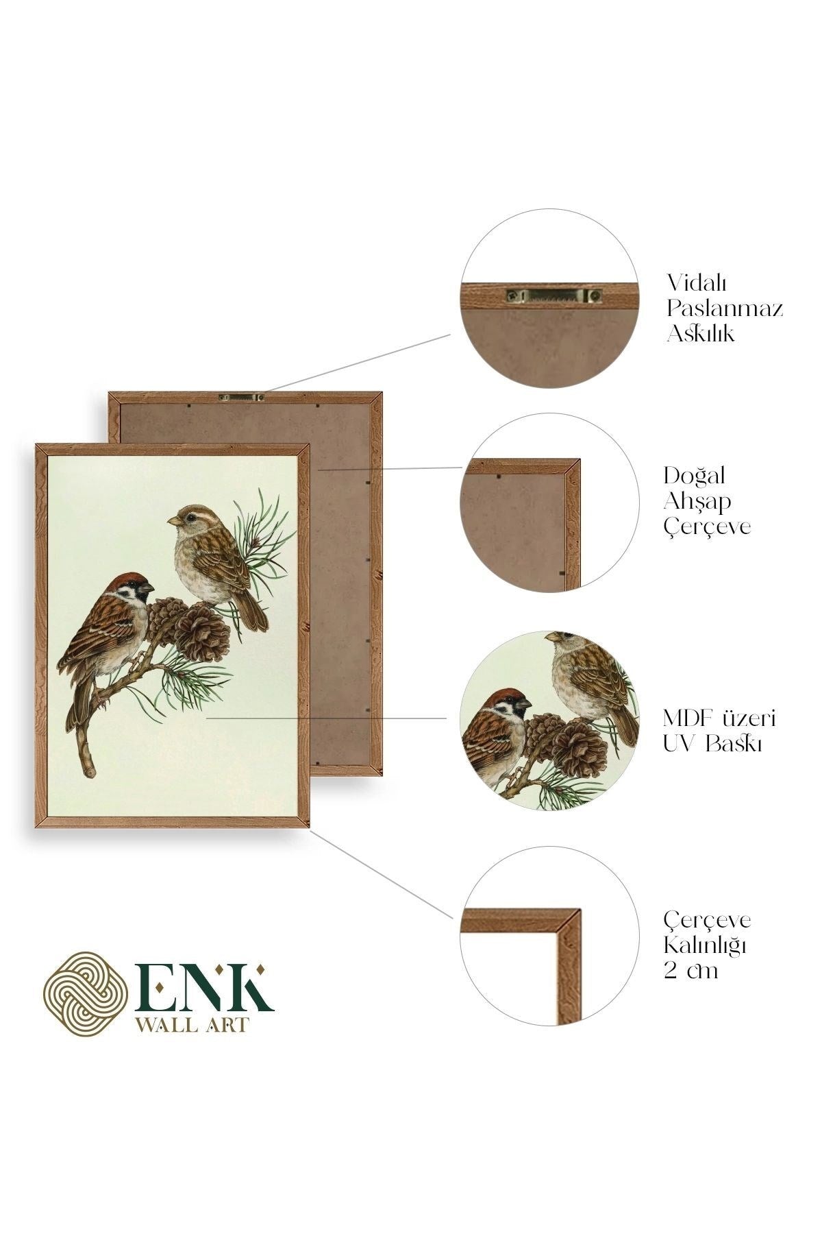 Kuş Ahşap Çerçeveli Tablo 30 x 42