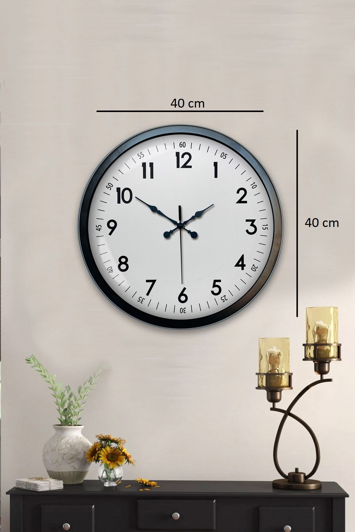 Zentime 40 Cm Siyah Şık Duvar Saati