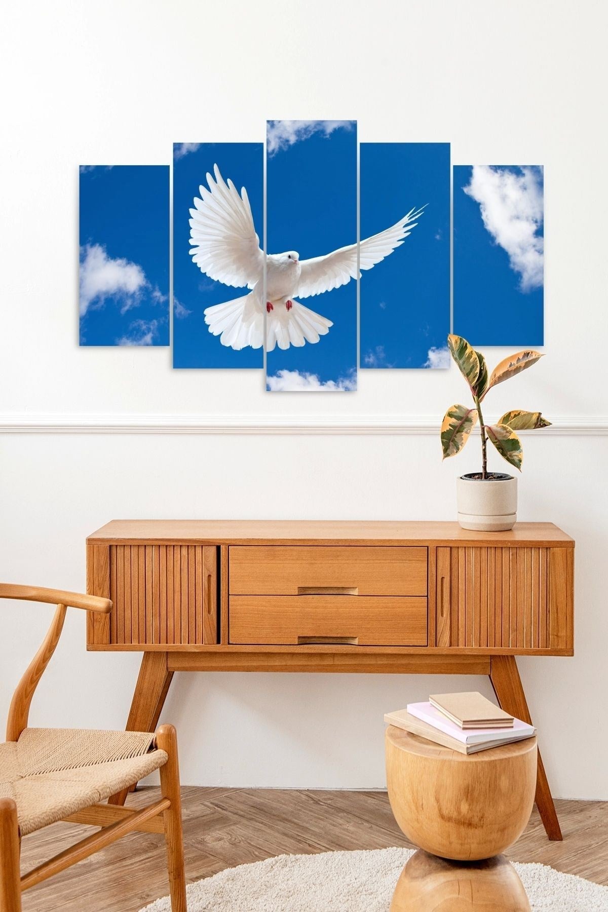 Beyaz Kuş 5 Parçalı Mdf Tablo 60 x 100