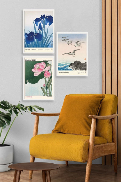 Vazodaki Çiçekler Üçlü Ahşap Çerçeveli Tablo 30 x 40