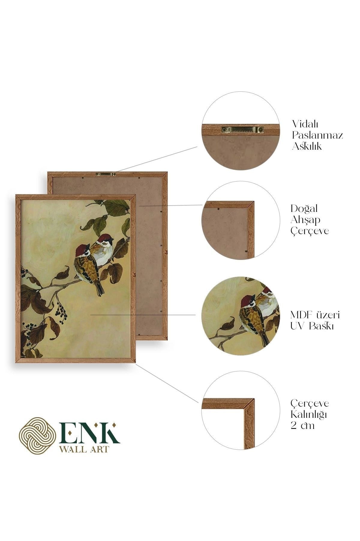 Kuş Ahşap Çerçeveli Tablo 50 x 70