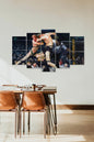 Eski Güreş İnsan Manzarası 5 Parçalı Mdf Tablo 60 x 100