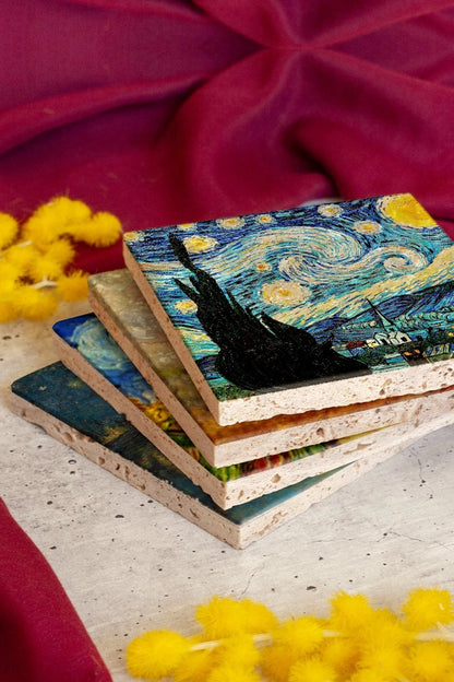 Van Gogh 4'lü Taş Bardak Altlığı