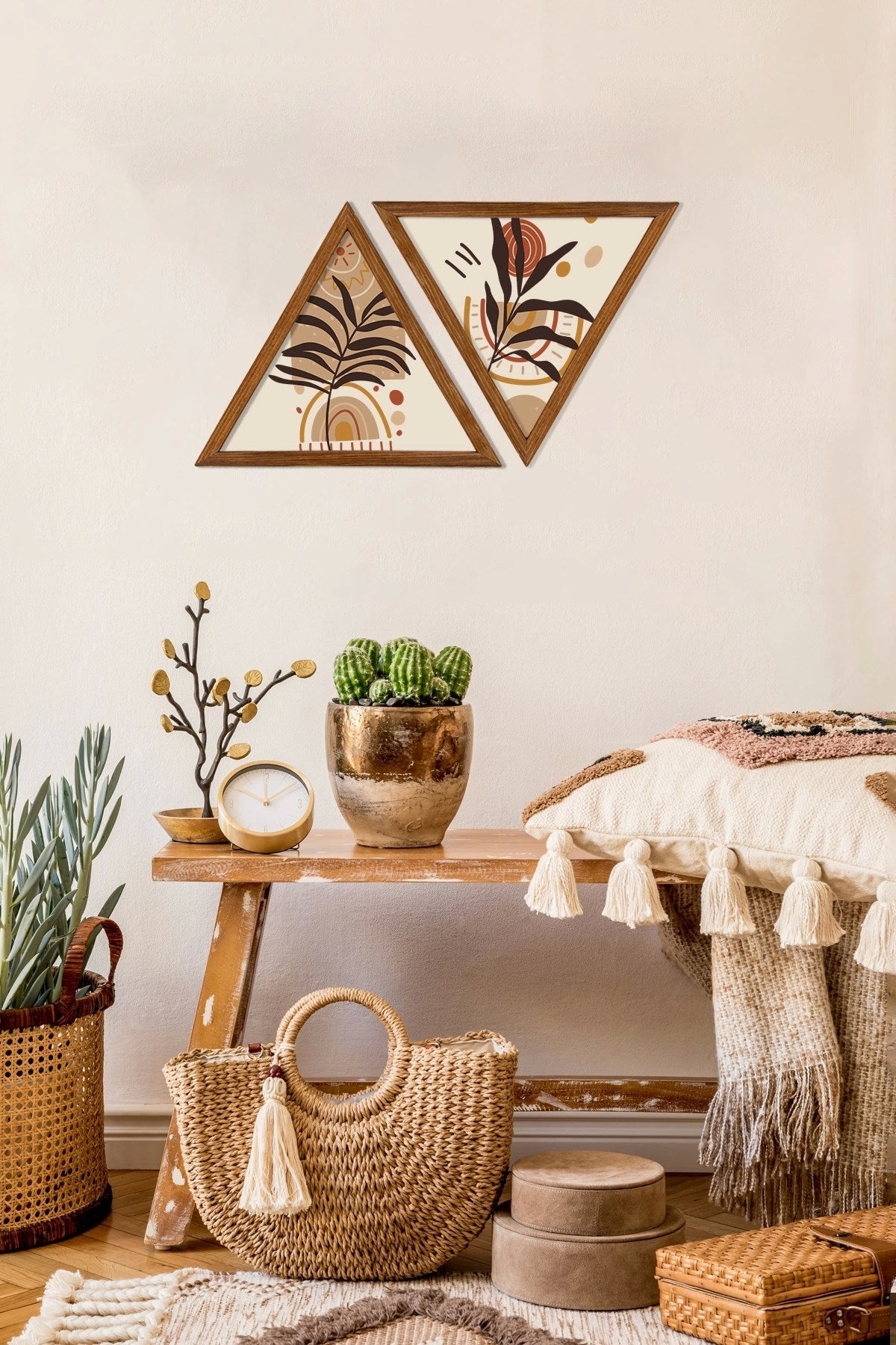Dekoratif Üçgen Çerçeveli Ahşap Tablo Set 35 x 40