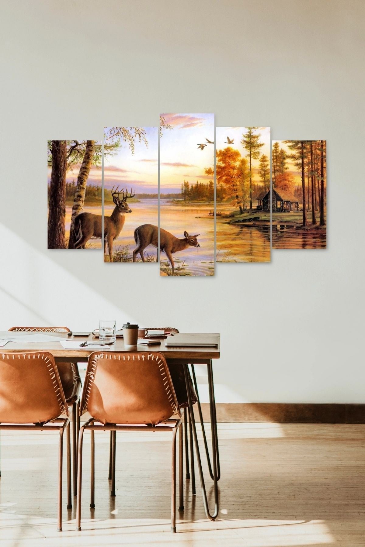 Geyikler 5 Parçalı Mdf Tablo 60 x 100