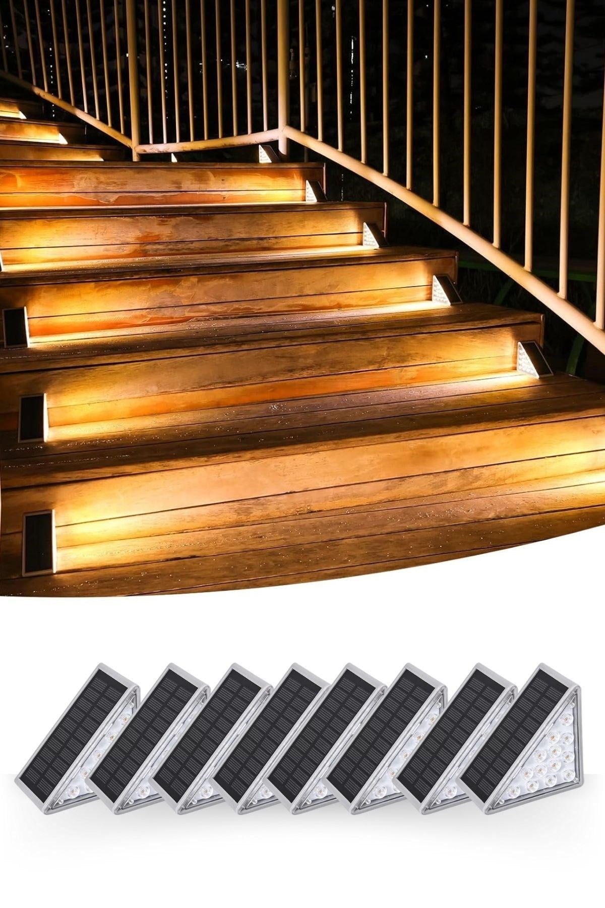 BUFFER® 8 Adet Üçgen  Güneş Enerjisi ile Şarj Olan Dış Mekan Solar Basamak Köşe Lambası