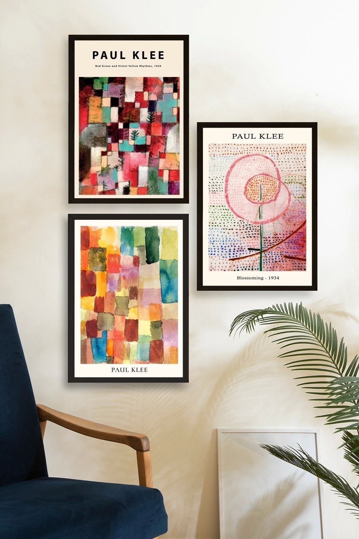 Paul Klee Üçlü Ahşap Çerçeveli Tablo 23 x 30