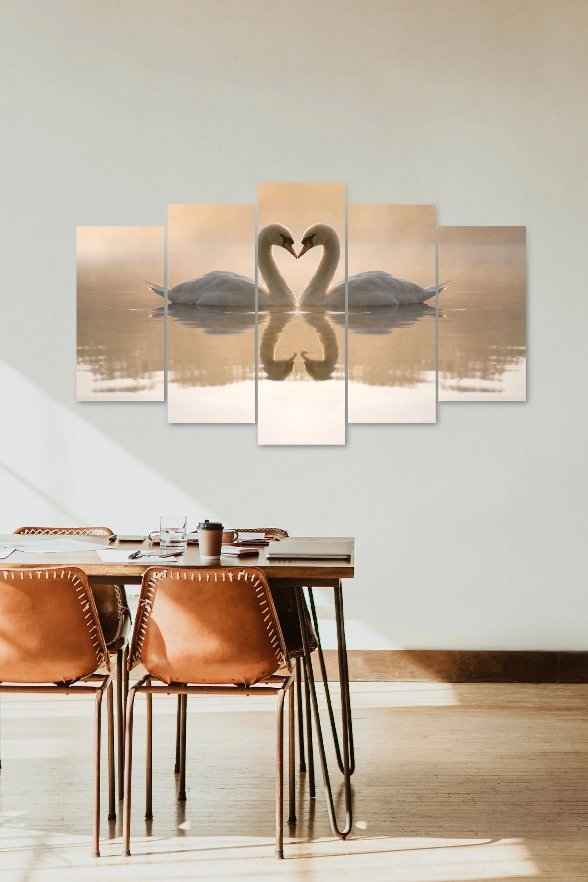 Kuğular Aşk 5 Parçalı Mdf Tablo 60 x 100