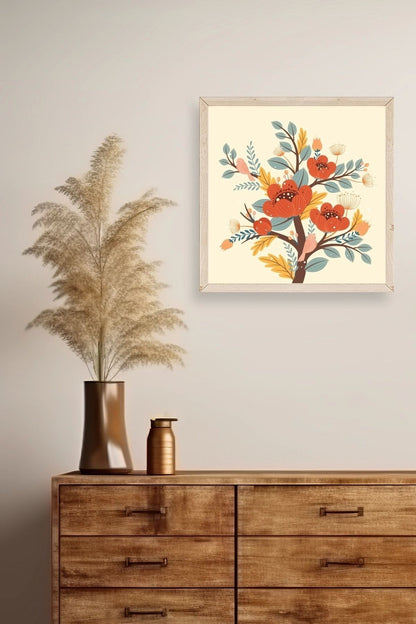 Çiçek Ahşap Çerçeveli Tablo 50 x 50