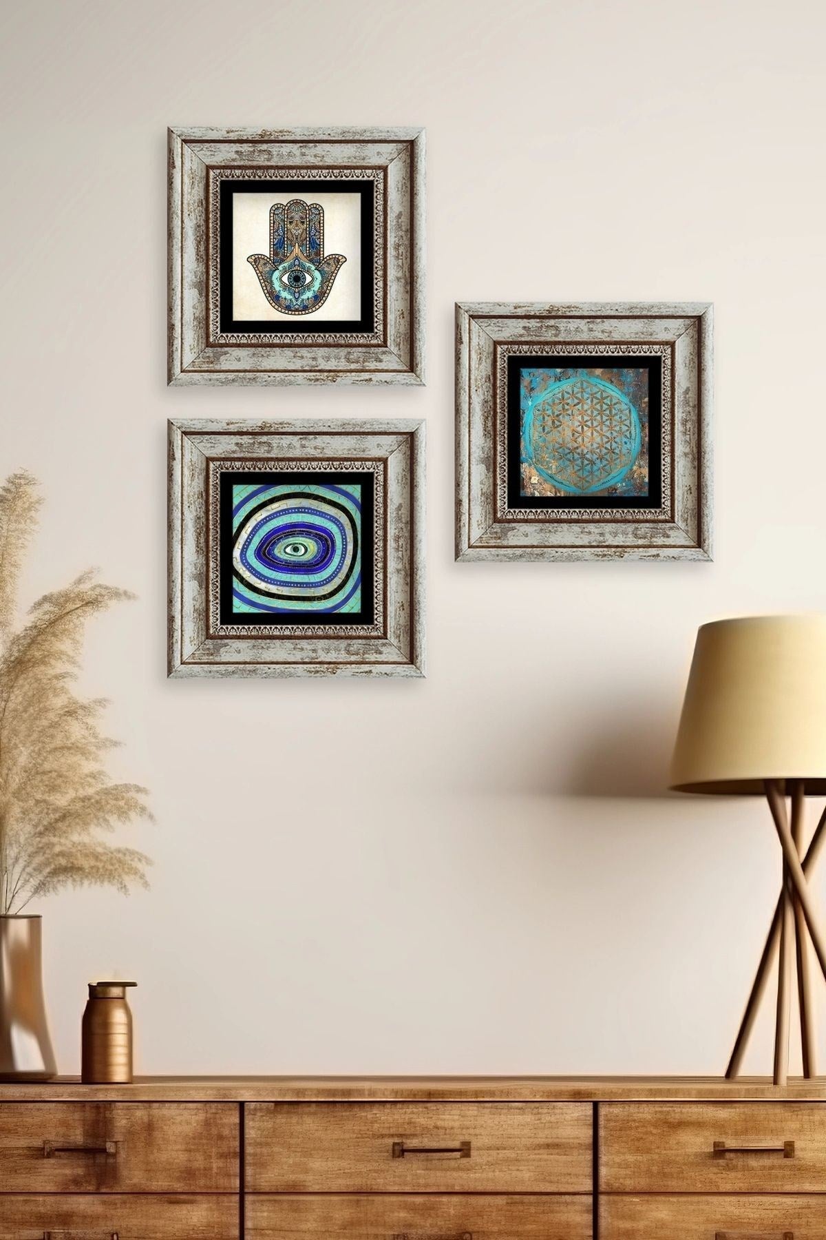 Mistik 3 lü Set Çerçeveli Taş Tablo 20 cm