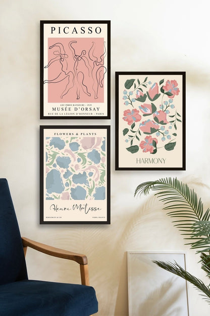 Ünlü Tablolar Üçlü Ahşap Çerçeveli Tablo 23 x 30