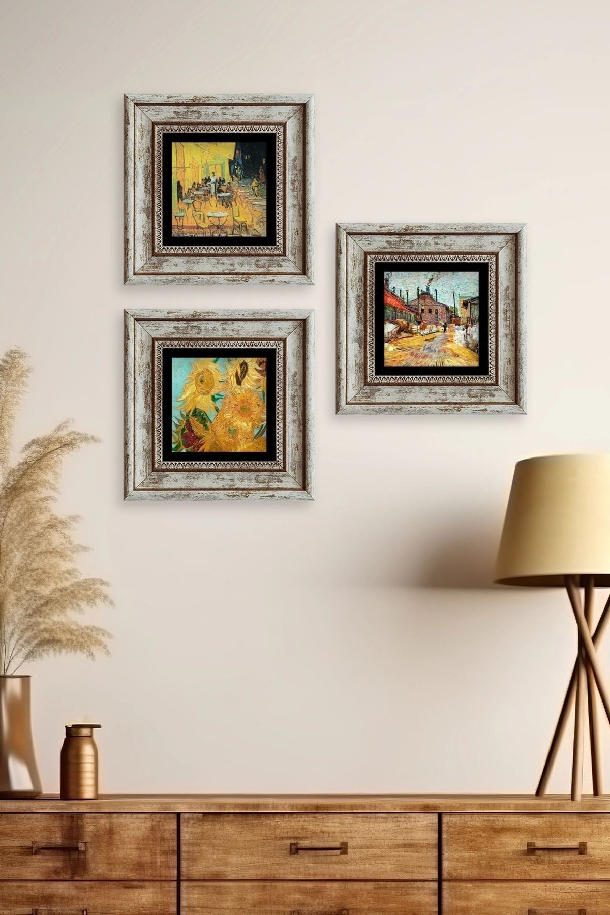 Van Gogh 3 lü Set Çerçeveli Taş Tablo 20 cm