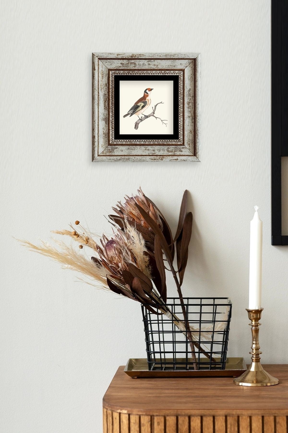 Dal ve Kuş Çerçeveli Taş Tablo 20 cm