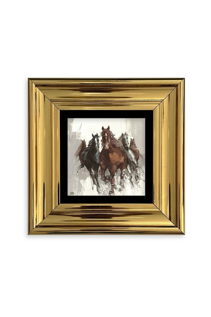 Koşan Atlar Yağlı Boya Çerçeveli Taş Tablo 20 cm