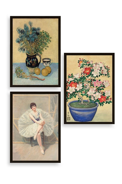 Ünlü Tablolar Üçlü Ahşap Çerçeveli Tablo 40 x 60