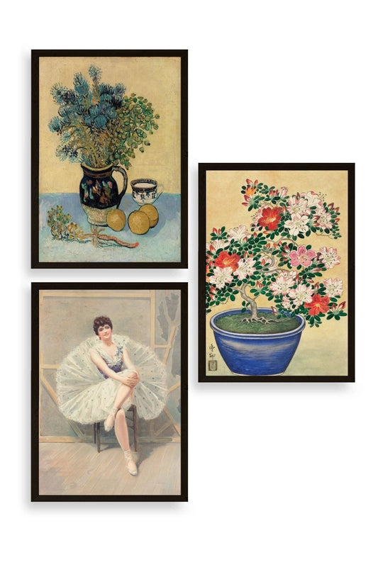 Ünlü Tablolar Üçlü Ahşap Çerçeveli Tablo 40 x 60