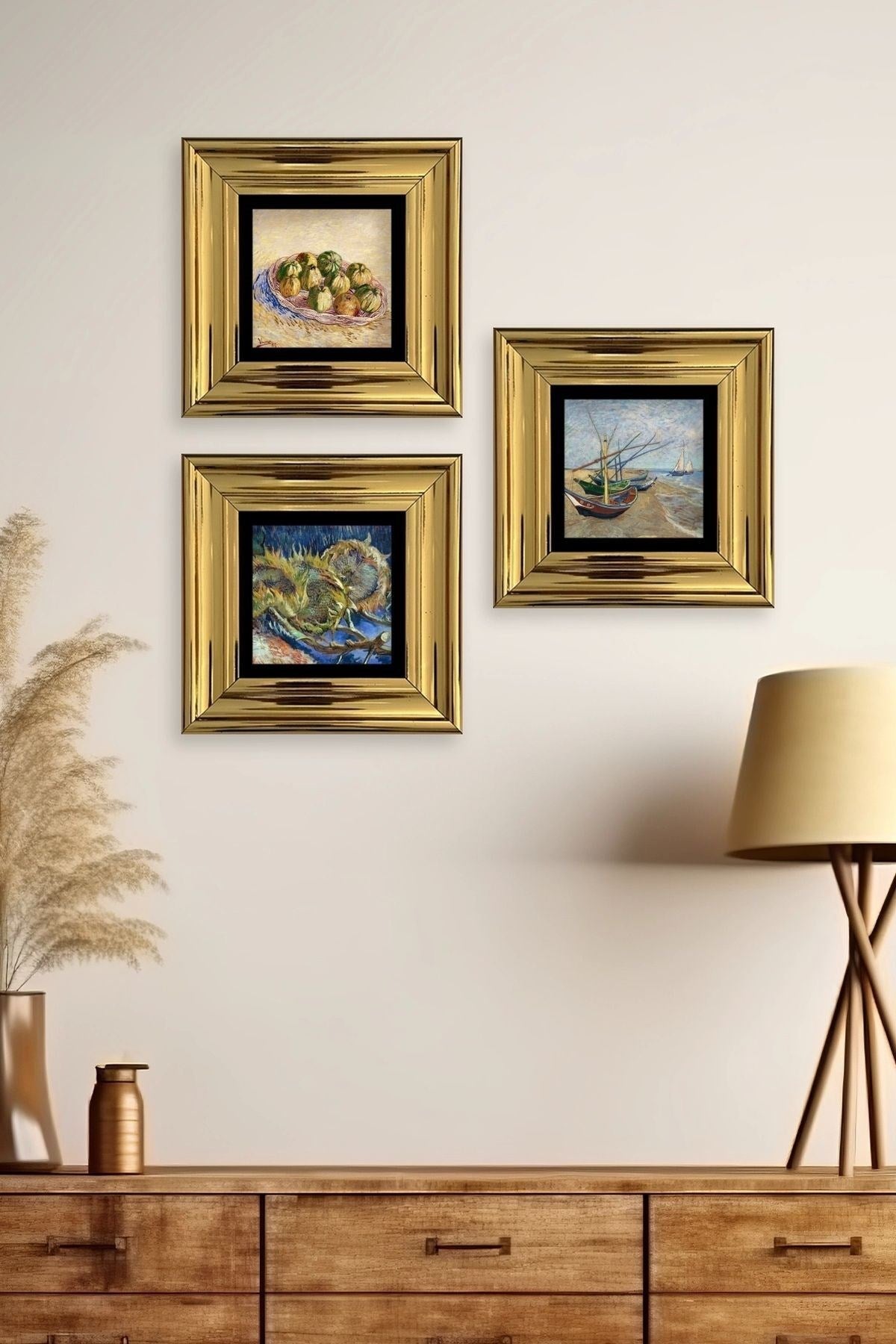 Van Gogh 3 lü Set Çerçeveli Taş Tablo 20 cm