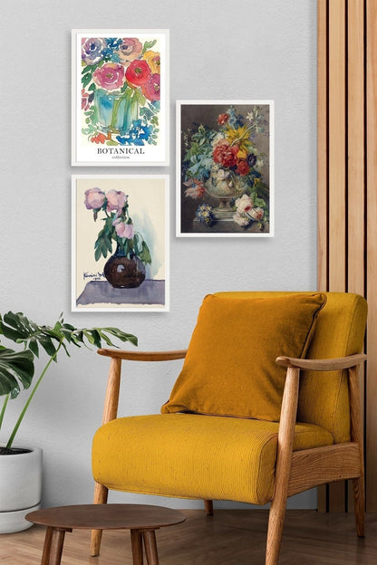 Çiçek Üçlü Ahşap Çerçeveli Tablo 30 x 40