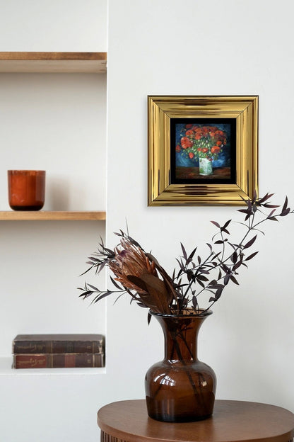 Van Gogh Çiçekli Vazo Çerçeveli Taş Tablo 20 cm