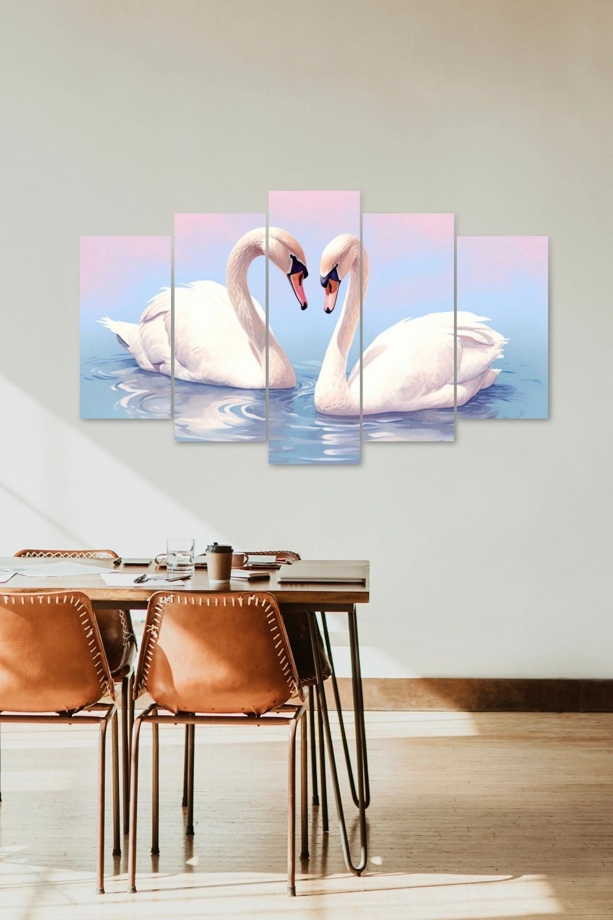 Deniz Manzarası Kuğu 5 Parçalı Mdf Tablo 60 x 100