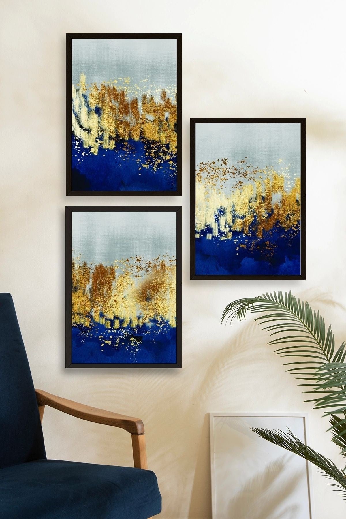 Soyut Üçlü Ahşap Çerçeveli Tablo 30 x 40