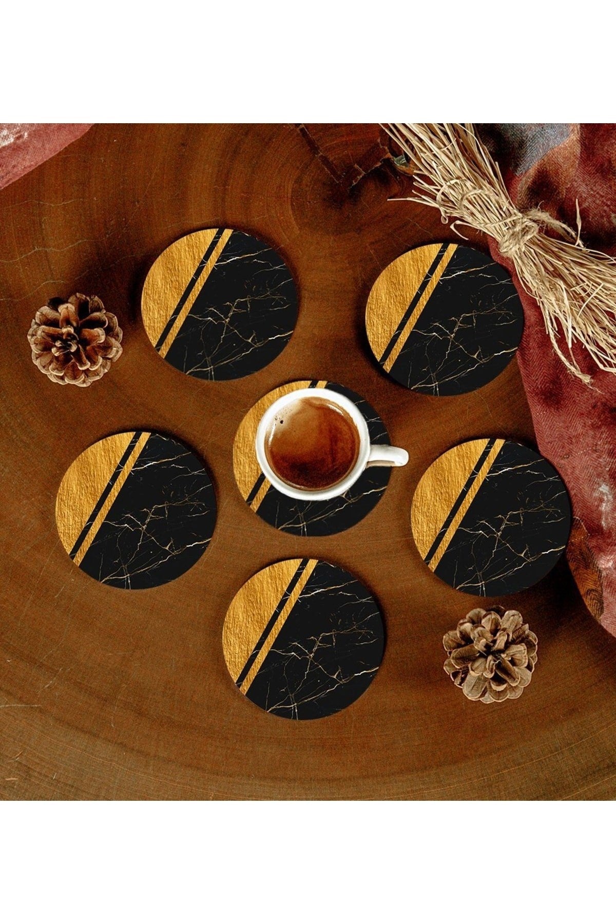 6 Adet Desenli Mdf Bardak Altlığı