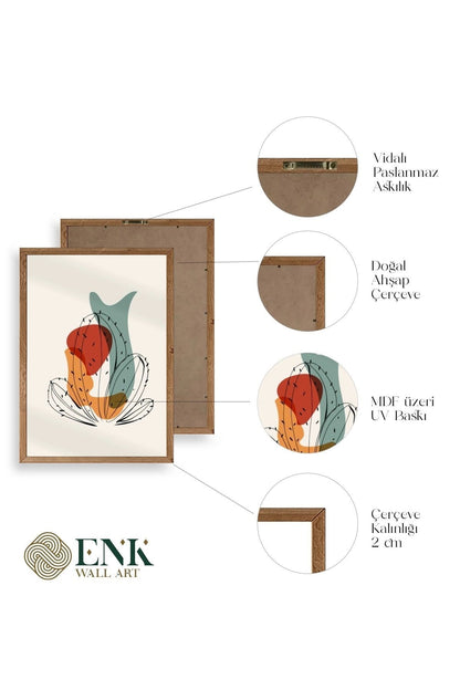 Düşündüren Şekiller Üçlü Ahşap Çerçeveli Tablo 50 x 70