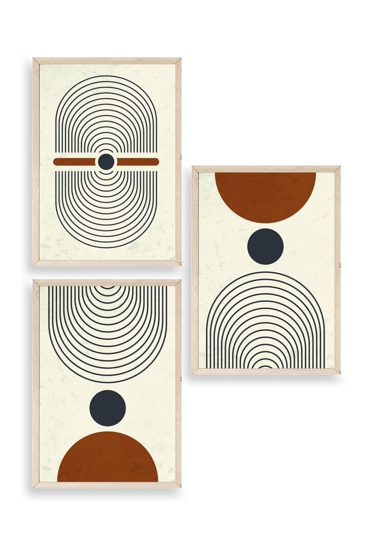 Rahatlatıcı Şekiller Üçlü Ahşap Çerçeveli Tablo 23 x 30