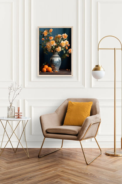 Çiçekli Vazo Ahşap Çerçeveli Tablo 17 x 23