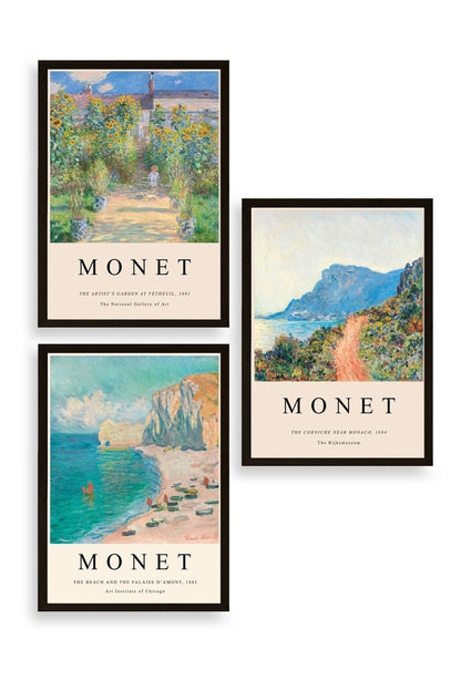 Monet Üçlü Ahşap Çerçeveli Tablo 50 x 70